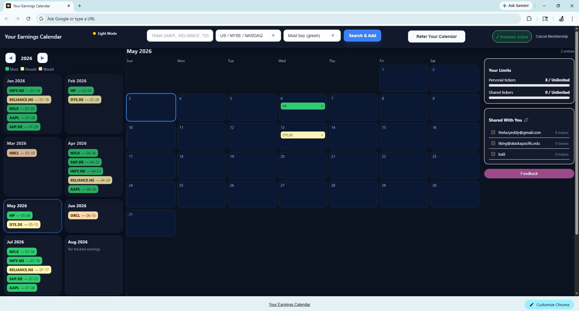 Year and month view screenshot